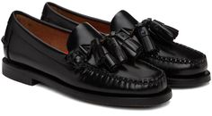 Handcrafted buffed leather loafers in black. · Almond moc toe · Tassels at vamp · Suede lining · Molded leather footbed · Stacked leather sole Part of the Outsides collection. Supplier color: Black Casual Tassel Loafers With Plain Toe For Galas, Casual Plain Toe Tassel Loafers For Galas, Black Tassel Loafers With Rubber Sole And Moc Toe, Black Tassel Loafers With Moc Toe And Rubber Sole, Black Moc Toe Tassel Loafers With Rubber Sole, Black Slip-on Tassel Loafers With Moc Toe, Black Leather Tassel Loafers With Leather Footbed, Black Slip-on Tassel Loafers With Leather Footbed, Black Leather Footbed Slip-on Tassel Loafers