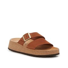 Birkenstock-Papillio By Birkenstock Almina Wedge Sandal - Women's Slide into the Almina wedge sandal from Papillio By Birkenstock for your new go-to pair for any occasion. Featuring a contoured leather footbed that forms to your foot and a lightweight wedge heel for classic appeal. Leather Footbed Wedge Heel Sandals For The Beach, Beach Sandals With Leather Footbed And Wedge Heel, Beach Platform Slippers With Leather Footbed, Beach Toe Loop Wedge Sandals With Cushioned Footbed, Wedge Heel Footbed Sandals With Heel Loop, Beach Wedge Sandals With Heel And Toe Loops, Brown Wedge Heel Sandals With Textured Footbed, Beach Wedge Heel Clogs With Heel Loop, Brown Slip-on Wedge Sandals With Buckle Closure