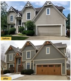 before and after pictures of a house with siding