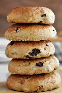 a stack of cookies sitting on top of a wooden table