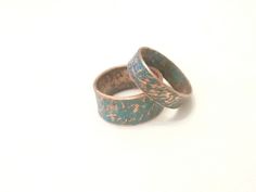 Custom made blue patina copper matching rings for two Engraved Personalized * Sizing : Please check your ring size before submitting your order and if you are not sure what ring size you need, please visit your local jewelry store to make sure that you will get the size that you need. Please do not hesitate to contact me if you have any questions! ---------Standard international shipping usually takes 16-24 days, but sometimes shipping can take more, so I can't guarantee you exact arrival time. The postal services are overloaded due to Christmas and New Year holidays season. Oxidation is not permanent! This ring will change in appearance, especially with daily wear. It will wear off in the high areas over time causing a patina that is unique to the piece. For best results, remove ring when Patina Copper, Set Rings, Couples Ring Set, Two Rings, Couple Ring, Copper Patina, Local Jewelry, Personalized Couple, Rings Set