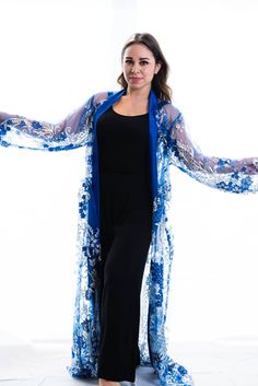 beach cover up Blue Sequined Kaftan For Festive Occasions, Festive Blue Sequined Kaftan, Blue Summer Dresses With Sheer Dupatta, Festive Blue Dress With Kimono Sleeves, Elegant Kimono With Intricate Embroidery, Blue Party Dress With Kimono Sleeves, Blue Sequined Kaftan For Party, Blue Sequined Party Kaftan, Royal Blue Embroidered Kaftan