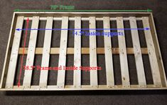 the measurements for a wooden bed frame with four sides and three different widths on each side