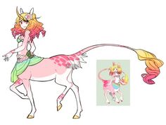 a girl riding on the back of a pink pony next to a drawing of a unicorn