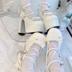 White Pointed Toe Heels In Polyurethane, White Polyurethane Pointed Toe Heels, Pink Platform Heels, Dr Shoes, Cute Shoes Heels, Beautiful Tiaras, Kawaii Shoes, Pink High Heels, Fancy Shoes