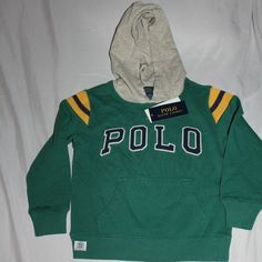 Boys Youth Polo Ralph Lauren Pullover Hoodie Polo Green Gray Blue Size 5 Green Crew Neck Tops With Drawstring Hood, Green Hooded Top With Drawstring, Green Fleece Top With Drawstring Hood, Green Sporty Hooded Top, Sporty Green Hooded Top, Green Long Sleeve Sweater With Drawstring Hood, Green Long Sleeve Top With Drawstring Hood, Green Long Sleeve Hooded Sweater, School Cotton Long Sleeve Hoodie