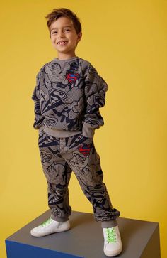 Boys Tops, Grey Long Sleeve Shirt, Boy Fits, Comic Style, Sequin Jacket, Superhero Design, Blue Sweatshirt, Matching Pants