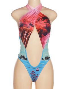 This one piece printed swimsuit is so cute and perfect for those summer vacations! Fits true to size with good stretch. Fitted Bold Print Swimwear For Vacation, Beachy One-piece Bodysuit For Pool, Backless One Piece Swimsuit For Poolside Summer, Beachy One-piece Bodysuit With Lined Body, Bold Print Swimwear For Poolside Summer, Beachy One-piece Bodysuit, Summer Pink Swimwear With Graphic Print, Summer Backless One-piece Swimsuit With Lined Body, Halter Neck Tropical Print Swimwear For Summer