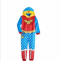 Nwt Wonder Woman 4t 4 Hooded Union Suit Sleeper Pajamas Lasso Birthdays I Have More Szs In Stock If Interested Thousands Items For Kids Red White Blue Yellow Faux Fur Sleeper Footless Capt Hood Hoodie Hooded Dc Comics Wonder Woman Zips Up Longall Onesie One Piece Pjs Jammies Sleeper For Girls Wonder Woman Has Lasso Boots Perfect All Fans And Movie Goers By Komar Kids Perfect For Sleepovers Birthdays Christmas Hanukkah New Years Thanksgiving Valentines Day Or As A Costume For Halloween Too Long Sleeve Cartoon Print Onesie For Pajama Party, Playful Long Sleeve Onesie For Sleepovers, Cotton Onesie For Sleepover, Super Soft Cotton Onesie For Sleepover, Long Sleeve Onesie With Cartoon Print For Bedtime, Cartoon Print Long Sleeve Onesie For Bedtime, Long Sleeve Super Soft Onesie For Bedtime, Blue Hooded Sleepwear For Sleepover, Long Sleeve Onesie For Bedtime