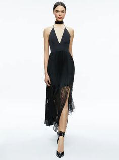 Hannah Halter Maxi Dress In Black | Alice And Olivia Chic Floor-length Slip Dress For Date Night, Chic Maxi Slip Dress For Gala, Chic Maxi-length Slip Dress For Gala, Chic Gala Maxi Slip Dress, Summer Evening Halter Neck Maxi Dress, Chic Halter Neck Summer Evening Dress, Halter Neck Maxi Dress For Date Night, Date Night Halter Neck Maxi Dress, Summer Floor-length Halter Evening Dress