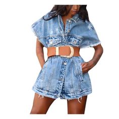 Women's Fashion Street Ripped Mid-Length Distressed Solid Loose Denim Jacket Diy With Jeans, Summer Outfits Retro, French Streets, Wide Leg Jumpsuit Outfit, 90s Summer Outfits, Royal Blue Outfits, Long Denim Jacket, Denim Coat Women, Blue Outfits