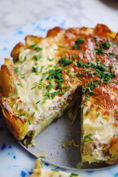 a close up of a pie on a plate