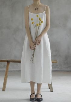 White Linen Sundress For Spring, Summer Linen Sleep Dress, Casual Linen Slip Dress, Casual White Linen Sundress, Linen Slip Dress For Spring, Linen Slip Dress For Summer, Spring Linen Slip Dress, Linen Slip Dress For Spring And Summer, Spring Linen Sleep Dress