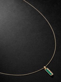 Precious stones and unique settings are hallmarks of Suzanne Kalan's modern jewellery. This necklace is cast from 18-karat gold and set with baguette-cut malachite and diamonds. Luxury Emerald Pendant Necklace, Designer Green Hallmarked Jewelry, Luxury Emerald Rectangular Pendant Jewelry, Luxury Yellow Gold Emerald Necklace, Modern Jewellery, Suzanne Kalan, Necklace For Men, Green Necklace, Baguette Cut