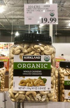 jar of organic cashews on display in store