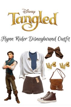 the character from tangled is dressed up in disney's clothing and accessories for her costume