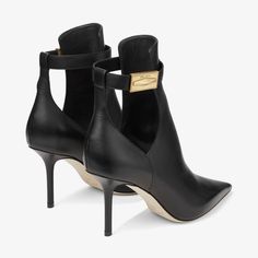 NELL AB 85 | Black Calf Leather Ankle Boots | Autumn Collection | JIMMY CHOO Walk In Heels, Outfit Modest, Jimmy Choo Boots, Walking In Heels, Modest Casual, Gas Fire, Outfit Cute, Boot Bag, Jimmy Choo Shoes