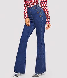 This retro-inspired denim pants is perfection. Featuring flare legs, with detailed stitching and button detail These denim pants pair perfectly with our bodysuits, tops, and sweaters . Made with a polyester, cotton and denim for comfort and style. Curvy Women Jeans, Cut Jeans, Button Detail, Buy Vintage, Retro Inspired, Denim Pants, Bootcut Jeans, Bell Bottom Jeans, Boot Cut