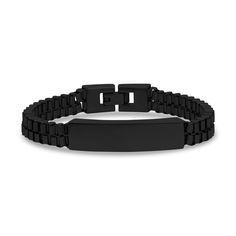 Double Row Box Link ID Bracelet - Mens Steel Bracelets - Black Black Stainless Steel Bracelet With Box Chain, Black Chain Bracelet With Adjustable Stainless Steel Clasp, Adjustable Black Chain Bracelet With Stainless Steel Clasp, Adjustable Stainless Steel Bracelet With Clasp, Modern Adjustable Gunmetal Chain Bracelet, Classic Adjustable Black Chain Bracelet, Adjustable Black Box Chain Bracelet, Modern Adjustable Stainless Steel Wristband, Adjustable Durable Black Chain Bracelet