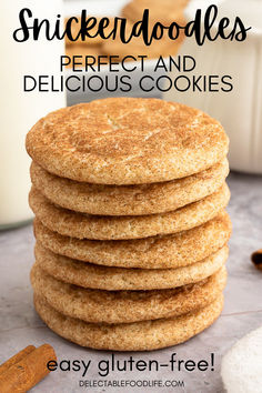 cookies stacked on top of each other with text overlay that reads, snickkeddodles perfect and delicious cookies easy gluten - free