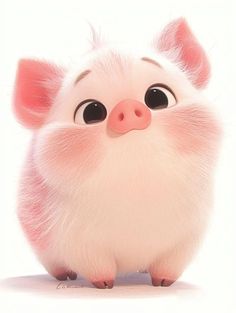 a small pink pig with big eyes on a white background