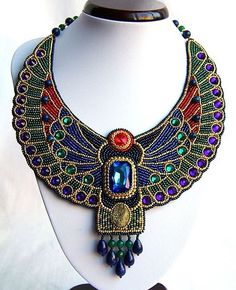 Ladyphenix is name of two talanted russian beadwork artists mother and daughter Irina and Anastasia Stepanko. They make amazing jewelry in b Russian Beadwork, Egyptian Inspired Jewelry, Arte Viking, Beads Magic, Egiptul Antic, Egypt Jewelry, Embroidered Jewelry, Egyptian Style, Long Pearl Necklaces