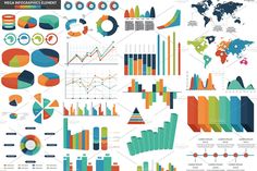 a large set of colorful info graphics