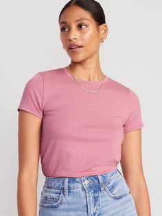 Slim-Fit T-Shirt for Women | Old Navy T Shirt For Women, Petite Size, Summer Fun, Neck T Shirt, Rib Knit, Old Navy, Short Sleeves, Slim Fit, Crew Neck