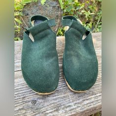 No. 6 Clogs, Forest Green Suede 40 Green Closed Toe Mules With Cushioned Footbed, Green Casual Clogs With Leather Sole, Casual Green Clogs With Leather Sole, Green Casual Mules With Wooden Heel, Casual Green Mules With Wooden Heel, Green Clogs With Leather Sole And Round Toe, Green Leather Sole Closed Toe Clogs, Green Closed-toe Clogs With Leather Sole, Green Clogs With Rubber Sole And Closed Toe