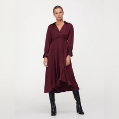 New With Tags 4387/264 Red Boho Dress, Polish Clothing, Burgundy Midi Dress, Navy Blue Midi Dress, Office Dresses For Women, Satin Midi Dress, Green Midi Dress, Women Maxi, Long Puff Sleeves