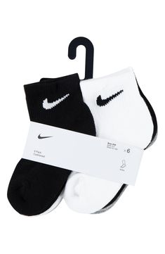 Stock up on your little athlete's basics with this pack of six soft and stretchy ankle-length socks that are marked with signature swoosh branding. Pack of six assorted pairs Polyester/elastane Machine wash, tumble dry Imported Nike Socks For Boys, Black And White Nike Socks, Nike Ankle Socks, White Nike Socks, Black And White Socks, Nike Socks, New Year New Me, Xmas Nails, Nike Kids