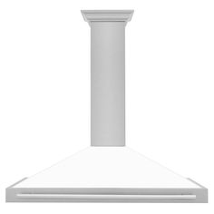 an image of a white stove top with the hood raised up to show it's chimney