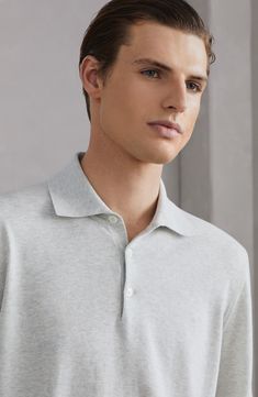 Manufacturing of the pure cotton yarn enhances the qualities of the natural fibers and makes the garment lightweight and comfortable to wear. Shirt-style collar with button opening Rib knit cuffs and bottom band Plain stitch Sweater For Man, Blazer And T Shirt, Man Blazer, Knit Bottom, The Pure, Sweater Grey, Cuff Detail, Mens Eyewear, Polo Style