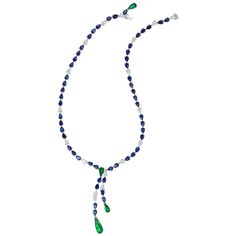 Pear Shaped Emerald, Sapphire and Diamond Necklace. This Necklace is part of a Suite and can be purchased individually. Striking necklace and color combination. The gorgeous Colombian Emeralds matched with the beautiful Ceylon Sapphires play as if they are one and the same. Designed with a young, feminine and understated woman in mind. A very contemporary aesthetic that highlights the beauty of the Pear shape in 3 colors and the feminine touch of how it lays on the body. 4 Colombian Emeralds wei Luxury Gemstone Drop Necklaces, Luxury Sapphire Teardrop Necklace, Luxury Pear-shaped Sapphire Necklace, Peacock Colors, Ceylon Sapphire, Colombian Emeralds, Pear Shaped Diamond, Drop Necklace, Sapphire Diamond