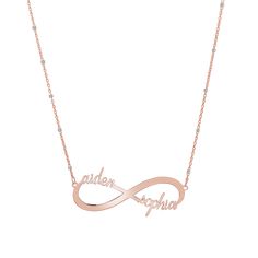 Our 14K Solid Gold handcrafted Infinity Name Necklace will be an infinitely perfect piece of jewelry to add to your collection. The infinity symbol carries a spiritual meaning, essentially representing anything that is infinite in value, and now you can personalize this meaningful and limitless show of love with the names of the ones most special to you. Stacks beautifully with our diamond solitaires or chains.

Size: approx. 37mm (W) X 15mm (H)
Solid 14K Gold
Lifetime Guarantee
Made in Los Ange Personalized Infinity Rose Gold Jewelry, Personalized Rose Gold Infinity Jewelry, Elegant Silver Infinity Name Necklace, Silver Infinity Name Necklace, Customized Infinity Name Necklace, Elegant Infinity Name Necklace With Custom Name, Personalized Infinity Jewelry, Elegant Infinity Customized Name Necklace, Minimalist Engraved Infinity Jewelry