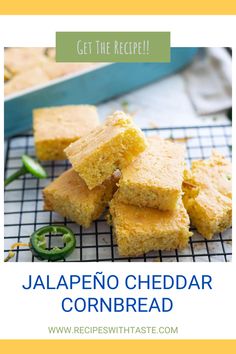 Pieces of Jalapeno cornbread on a counter cooling. Jalapeño Cheddar Cornbread, Jalapeno Cheddar Cornbread, Cheddar Cornbread, Bread Shaping, Sweet Heat, Easy Side Dish, Trending Recipes, Quick Bread Recipes, Tasty Bites