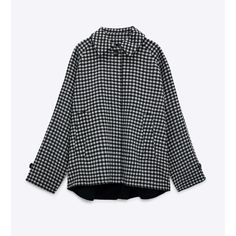 Zara Check Print Wool Coat Size S New With Tags, Brand New Never Worn Oversized Unlined Hidden Button Closure Armpit To Armpit 25.5” Length 27” Center Back, Neckline To Hem 55% Wool, 41% Polyester, 4% Other Fibers Chic White Shacket For Workwear, Winter Collared Outerwear With Houndstooth Pattern, Collared Houndstooth Winter Outerwear, Collared Houndstooth Outerwear For Winter, Trendy Long Sleeve Wool Outerwear, Trendy Wool Long Sleeve Outerwear, Trendy Wool Outerwear With Long Sleeves, Trendy Button-up Houndstooth Outerwear, Trendy Houndstooth Pattern Button-up Outerwear