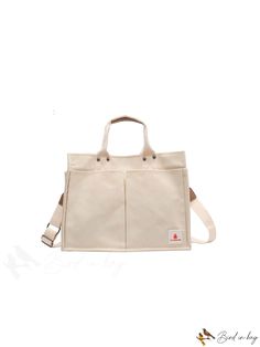 BirdinBag - Graduate & Student Letter Patch School Bag - Ideal for College, University & High School Canvas Satchel Bag For Everyday Use, Satchel Canvas Bag With Removable Pouch, Beige Satchel For Daily Life, Daily Life Beige Satchel Bag, White Satchel For Daily Life, Canvas Bags With Adjustable Strap For Daily Life, Daily Canvas Satchel Bag, Square Satchel With Pockets For Daily Use, Practical Rectangular Shoulder Bag For Daily Use