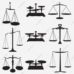 the silhouettes of different scales and weighting devices in black on a white background