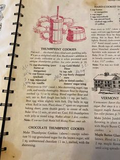 an old recipe book is open to show instructions