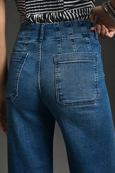 Our bestselling, best-reviewed pair—EVER—has now been reimagined with adaptive features for universal wear. Beloved for its form-fitting, insanely comfortable high rise and just-right wide leg, the Colette can now be enjoyed by every body. | The Colette Cropped High-Rise Wide-Leg Jeans by Maeve in Blue, Women's, Size: 30, Cotton/Elastane/Lyocell at Anthropologie High Rise Wide Leg Jeans, Cropped Wide Leg Jeans, Cropped Wide Leg Pants, Jeans Wide, The Kit, Blue Fits, Denim Details, Loose Blouse, Boho Blouses