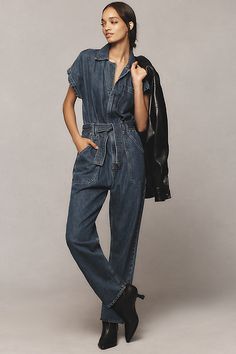 Denim, decoded: We’re digging denim in every corner of our closet. This one-piece wonder by Ética features a notched shirt collar, matching belt, and oversized pockets. | Megg Utility Belted Denim Jumpsuit by Ética in Blue, Women's, Size: XL, Cotton/Tencel at Anthropologie Denim Belted Overalls Jumpsuits And Rompers, Belted Denim Jumpsuit For Workwear, Casual Denim Jumpsuit With Belt Loops, Utility Denim Jumpsuit For Fall Workwear, Fall Utility Denim Jumpsuit For Workwear, Casual Denim Belted Jumpsuits And Rompers, Chic Denim Belted Jumpsuits And Rompers, Chic Denim Jumpsuit With Belt Loops, Casual Denim Belted Jumpsuit