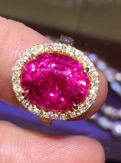 rubelite-ring-diamonds-18k Gia Certified Luxury Pink Ruby Ring, Gia Certified Oval Pink Ruby Ring, Gia Certified Pink Ruby Ring, Formal Gia Certified Pink Gemstones, Elegant Pink Ruby Gemstones, Luxury Pink Gemstones For Gift, Luxury Pink Ruby Ring, Luxury Pink Ruby Ring With Accent Stones, Luxury Pink Ruby Ring With Halo Setting