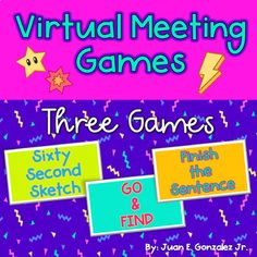 three games for virtual meeting with text that reads,'virtual meeting games three games finish the