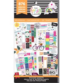 the happy planner sticker kit includes an assortment of colorful papers and stickers,