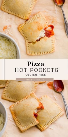 gluten - free pizza hot pockets with cheese and tomato sauce in the middle