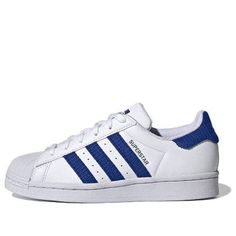 (GS) adidas Superstar 'White Royal Blue' GV7951 Adidas Blue Sneakers With Three Stripes, Blue Sneakers For Streetwear During Sports Season, Blue Sporty Sneakers With Three Stripes, Blue Streetwear Sneakers With Three Stripes, Blue Athleisure Sneakers With Adidas Branding, Blue Athleisure Sneakers With Three Stripes Branding, Blue Sporty Sneakers For Sports Season, White Three Stripes Sneakers For Jogging, Blue Sporty Sneakers