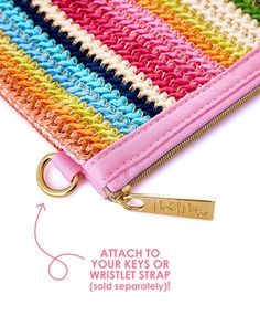 Carry a little color wherever you go with this rainbow edition of our fan fave Everything Pouch! Featuring woven rainbow stripes, this zipper pouch is ready to hold anything and everything (hence the name!) - we love using it to hold pens, makeup, and as a travel organizer, but the possibilities are really endless! Durable multicolored rattan material Features a D-Ring to attach to your keys or to our gold leatherette wristlet strap (sold separately) Pink interior lining Gold hardware Dimensions Multicolor Pencil Case With Zipper For Travel, Trendy Multicolor Pencil Case With Zipper, Trendy Multicolor Cosmetic Bag With Zipper Closure, Trendy Multicolor Cosmetic Bag With Zipper, Trendy Multicolor Cosmetic Bag, Trendy Multicolor Pencil Case For Everyday Use, Trendy Multicolor Everyday Pencil Case, Everyday Multicolor Pencil Case With Zipper, Woven Rainbow