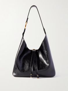 CHLOÉ Marcie embellished glossed textured-leather shoulder bag | NET-A-PORTER Timeless Evening Hobo Bag With Gold-tone Hardware, Evening Hobo Bag In Textured Calf Leather, Evening Textured Calf Leather Hobo Bag, Elegant Calf Leather Hobo Bag For Daily Use, Elegant Calf Leather Hobo Bag With Leather Lining, Sleek Leather Shoulder Bag For Everyday Luxury, Elegant Everyday Luxury Leather Hobo Bag, Luxury Evening Hobo Bag With Palladium Hardware, Elegant Leather Hobo Bag For Formal Occasions