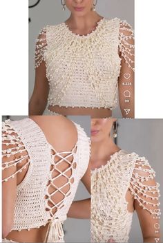 the back of a woman's top with crochet detailing